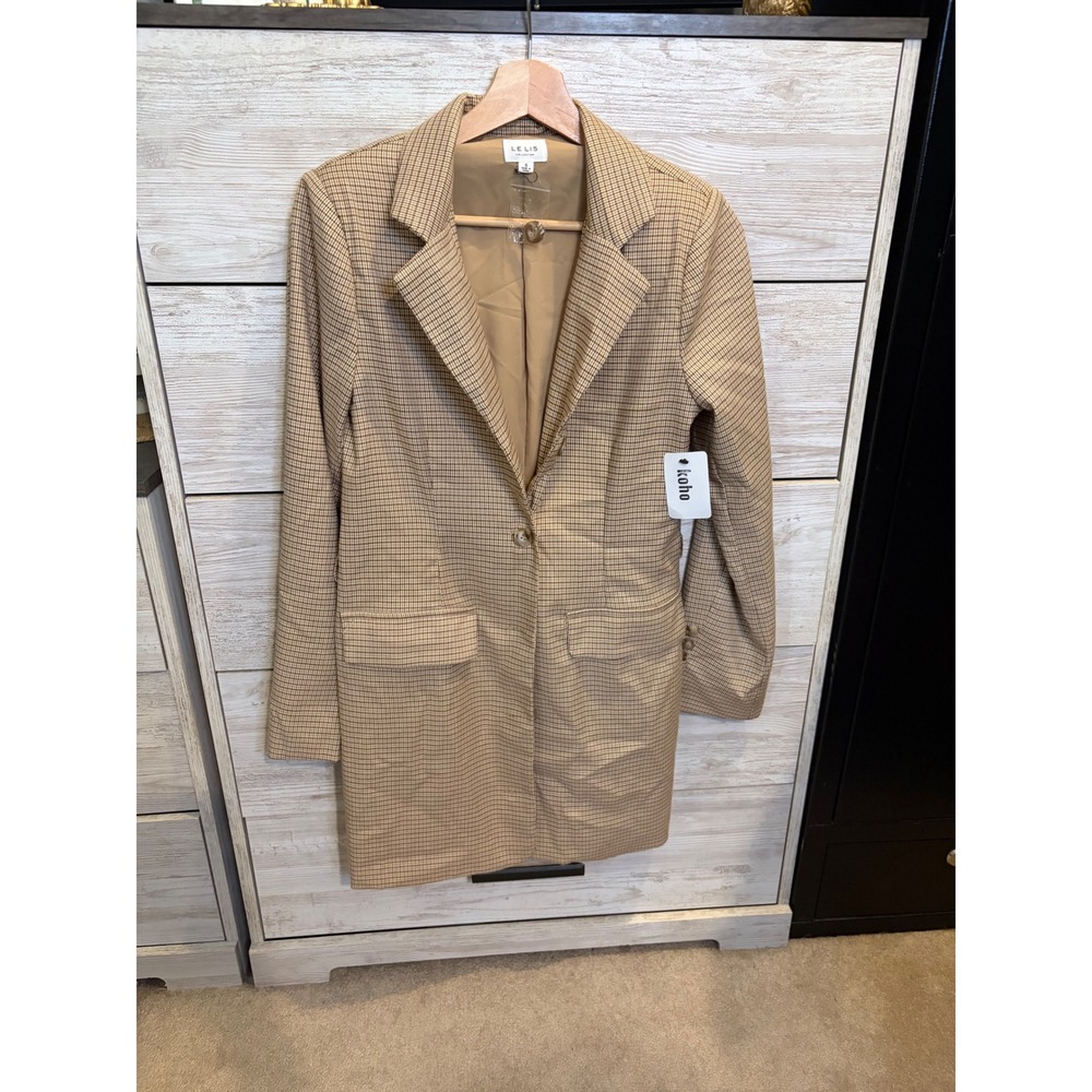 Le Lis Collection Tan Brown Plaid Longline Blazer Dress Small NWT